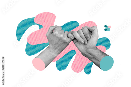 Slika na platnu Creative picture collage 3d hands body fragment peace forgive each other friends