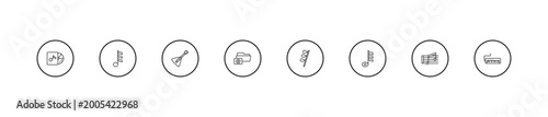 Fotografie outline music and media icons set - balalaika, image archive, thirty second note rest