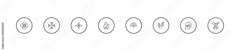 Fototapeta premium outline nature icons set - gemstone, flame, palmatelly. editable vector for web and mobile ui