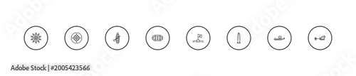 Fotografija outline nautical icons set - skiff, rubber raft, sea flag