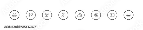 Photos outline party icons set - two candies, big quaver, slice of cake