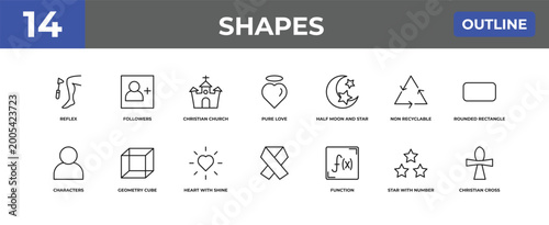 Obraz na plátně outline shapes icons set - reflex, followers, star with number three
