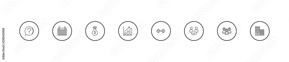 Fototapeta premium outline strategy icons set - money bag, growth, strength. editable vector for web and mobile ui
