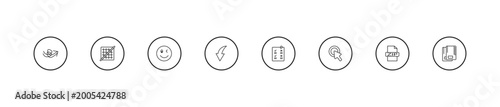 Foto outline user interface icons set - winking smile, curved downward arrow, confirmity