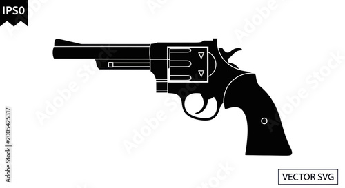 Photography Black silhouette of a revolver gun on a white background, vector illustration