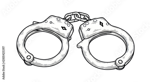 Fotografía Handcuffs - Metal Restraint Device for Law Enforcement, Isolated on White Backgr