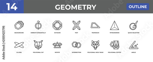 Foto outline geometry icons set - background, mirror horizontally, polygonal coffee cup