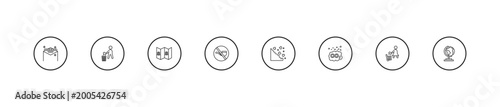 Photography outline maps and flags icons set - maps and flags, no smoking pipe, rock landslide safety