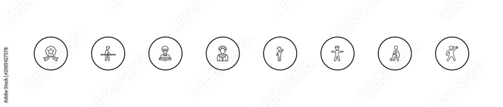 Fototapeta premium outline people icons set - teacher reading, amazonian, man with an idea. editable vector for web and mobile ui