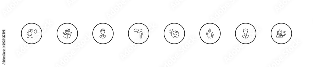 Fototapeta premium outline people icons set - mind game, weathercaster, relieved smile. editable vector for web and mobile ui