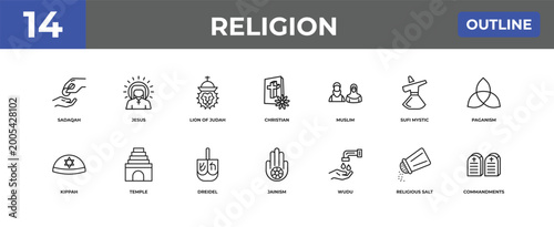 Cuadro en lienzo outline religion icons set - sadaqah, jesus, religious salt