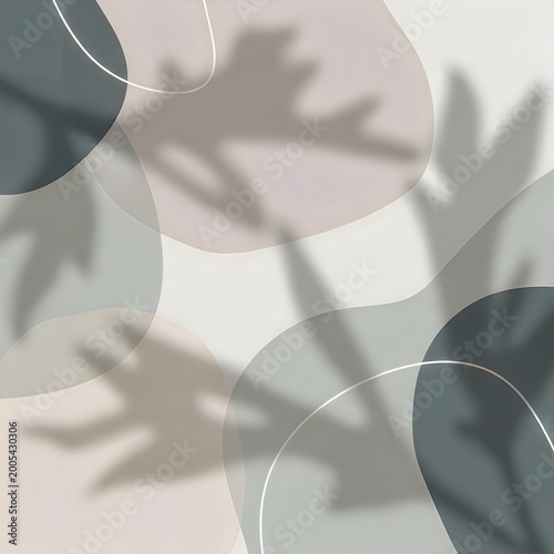 Abstract organic shapes with overlayed leaf shadows, abstract background
