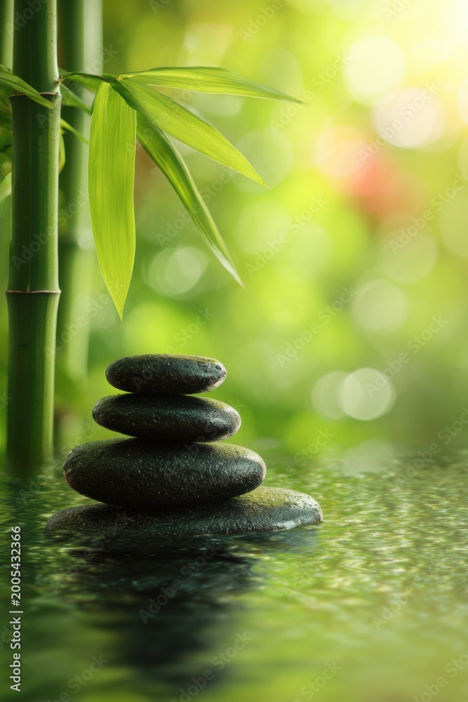 Fototapeta premium Zen Buddhism, meditation, inner peace, Chinese Japanese Asian tradition. Therapy stress release treatment, health lifestyle.