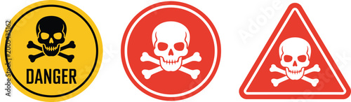 Obraz na płótnie Skull and crossbones warning signs in red and yellow circles and triangles for d