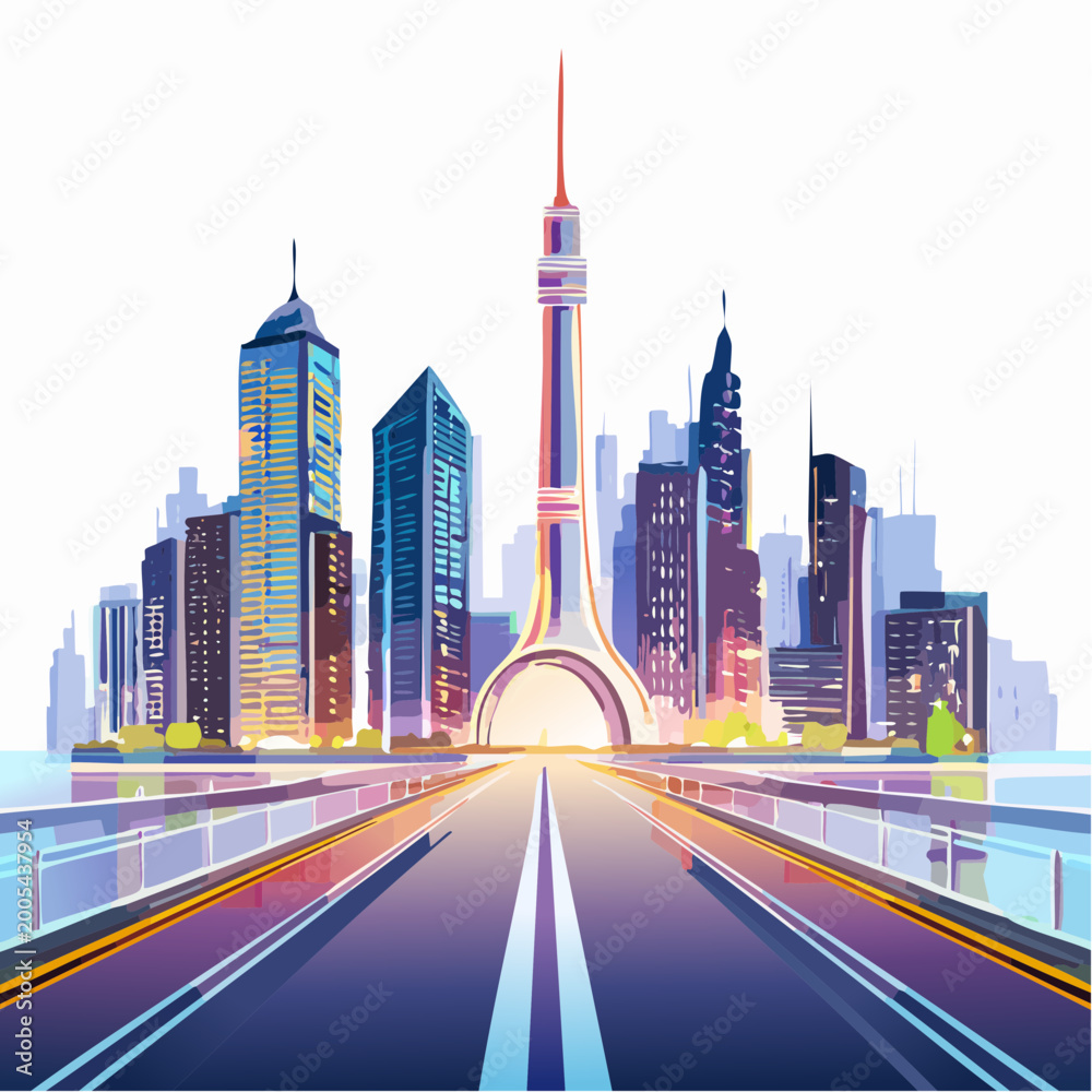 Fototapeta premium Futuristic neon vector wallpaper with glowing lines and cyberpunk city vibes high contrast