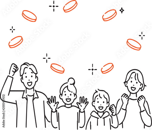 Celebration Illustration – Group Cheering with Festive Symbols