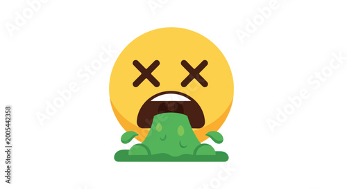 Sick Emoji Vomiting Green Slime, Dizzy Face with Crossed Eyes, Feeling Unwell