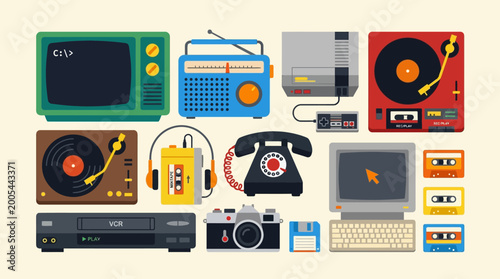 Bild auf Leinwand Retro electronic devices and gadgets illustration.