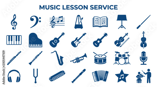 Photos Diverse Collection of Musical Instruments and Symbols for Music Education and Pe