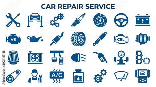 Obraz na plátně Car Repair Service Icons Set Collection Automotive Maintenance Symbols Auto Shop