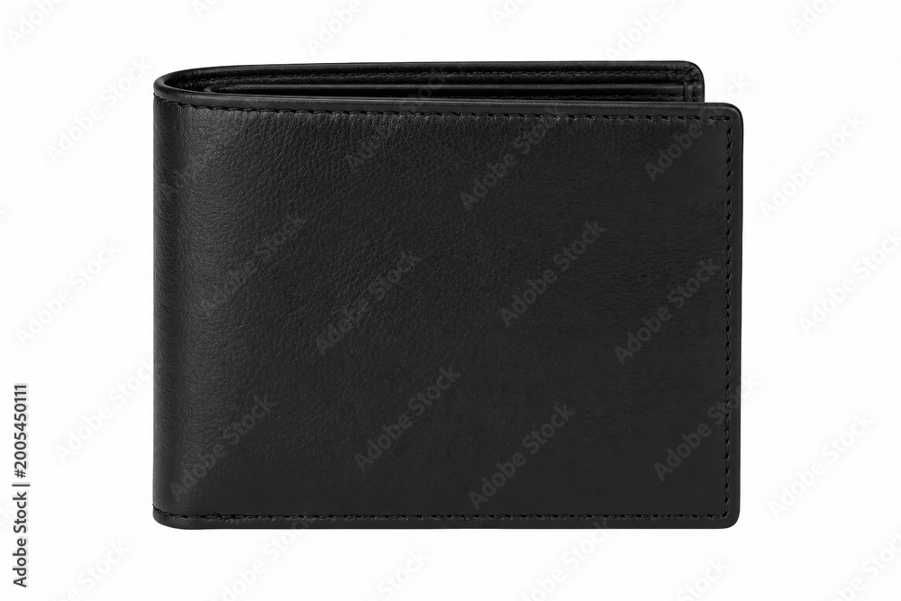 Fototapeta premium Black Leather Bifold Wallet Isolated on White Background
