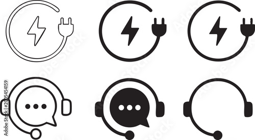 Car Charging and Customer Service Icons Set on White Background Vector Symbols