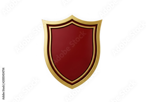 Glossy gold-trimmed burgundy shield emblem with intricate design