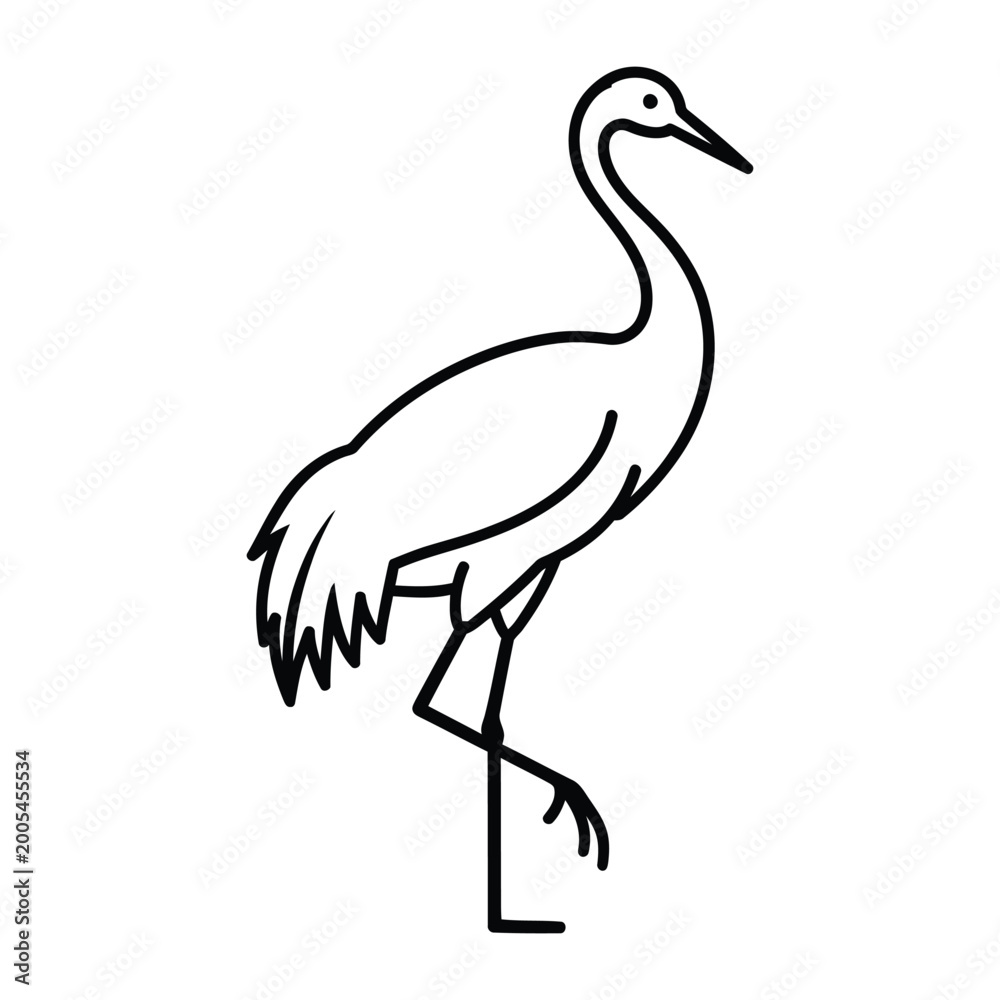 Fototapeta premium Elegant line art of a crane bird standing on one leg