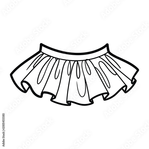 Black line drawing of a ruffled skirt on white background