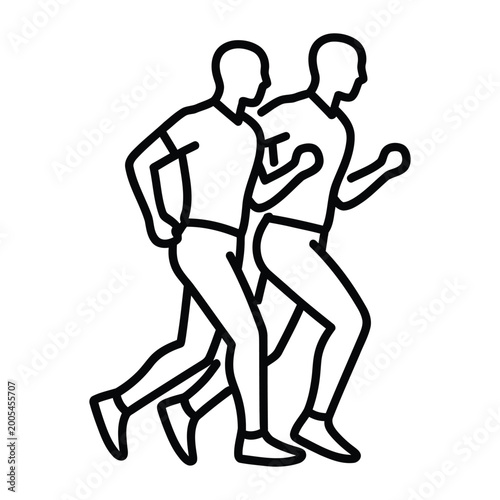 Two male runners in motion line art illustration on white background