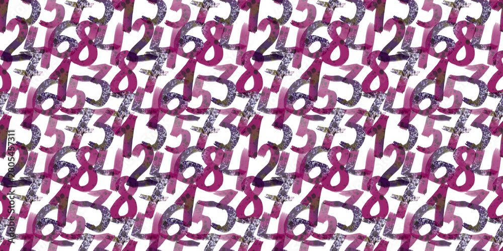 Fototapeta premium Minimal Seamless Numbers Pattern On White Background With Abstract Artistic Texture Overlay