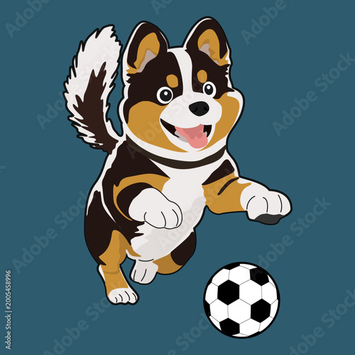 An illustration of a dog playing football, suitable for all businesses.