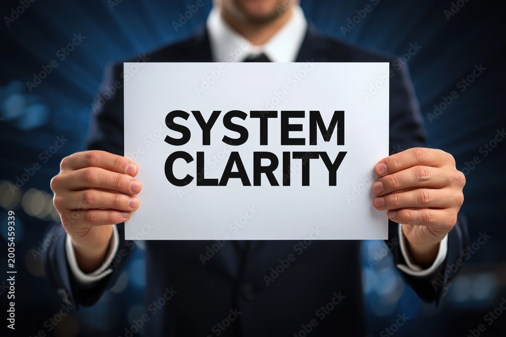 Obraz premium Businessman Holding a System Clarity Sign