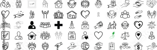 Fotografie Charity and donation line icon set, 60 volunteer and non-profit organization sym