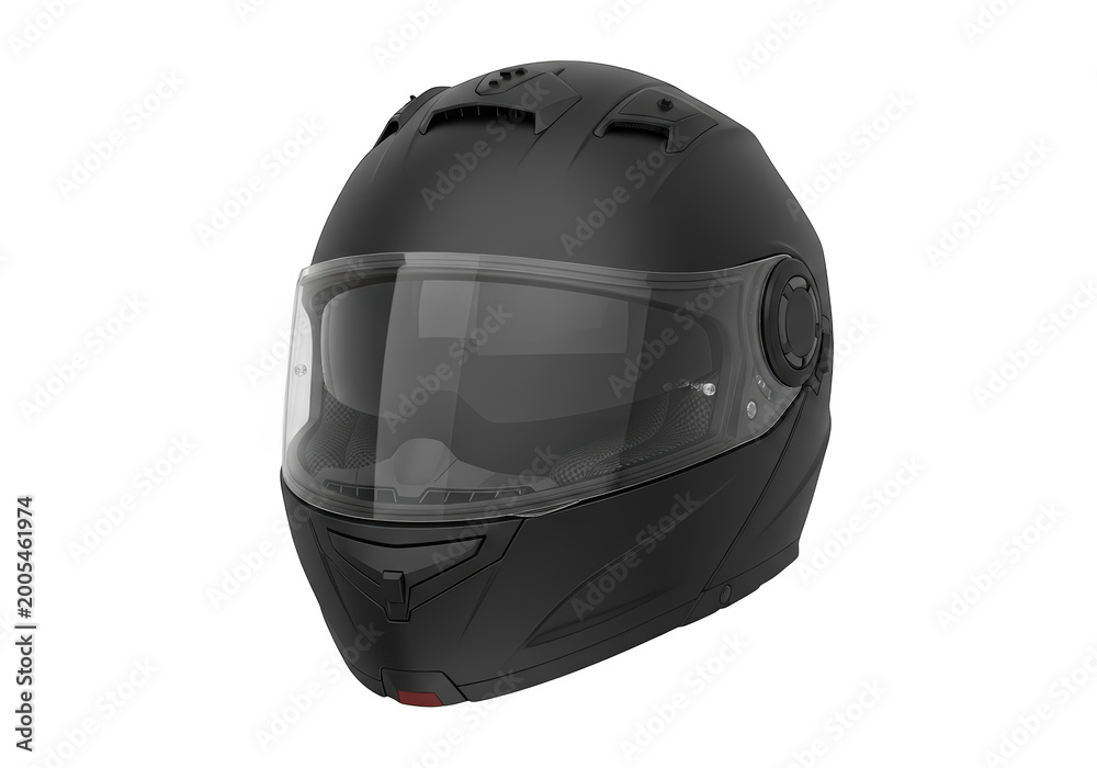 Fototapeta premium Matte black full face motorcycle helmet with clear visor isolated on transparent background