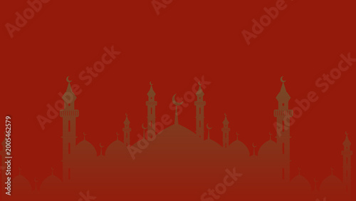 Minimalist Mosque Silhouette with Crescent Moon on Deep Red Background