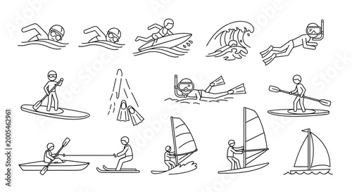 Collection of water sport icons.
