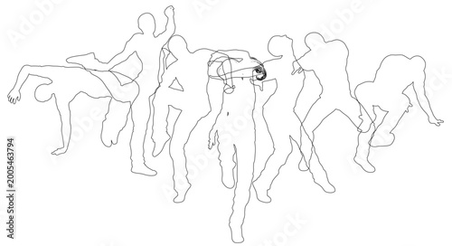Street dancers dancing silh...