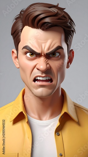 A 3D cartoon rendering of an angry man