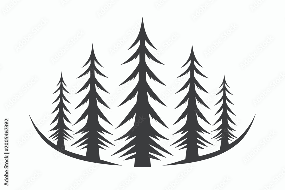 Obraz premium Minimalist Layered Pine Forest Silhouette in Fog for Misty Woodland Nature Landscape