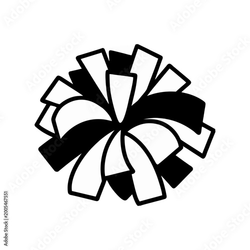 Photos Stylized black and white pom-pom illustration, often used in cheerleading or as a decorative element, featuring contrasting dark and light sections