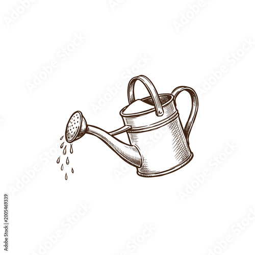 Fotografie Gardening Watering Can Organic Ink Sketch