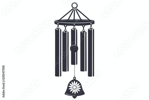Bild auf Leinwand Decorative Wind Chime Silhouette Icon Isolated on White Background