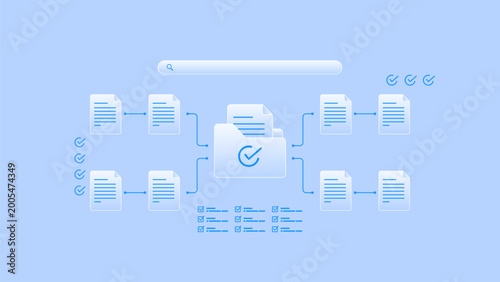 Valokuva Document management workflow system with folder structure, file processing pipeline and task checklist integration