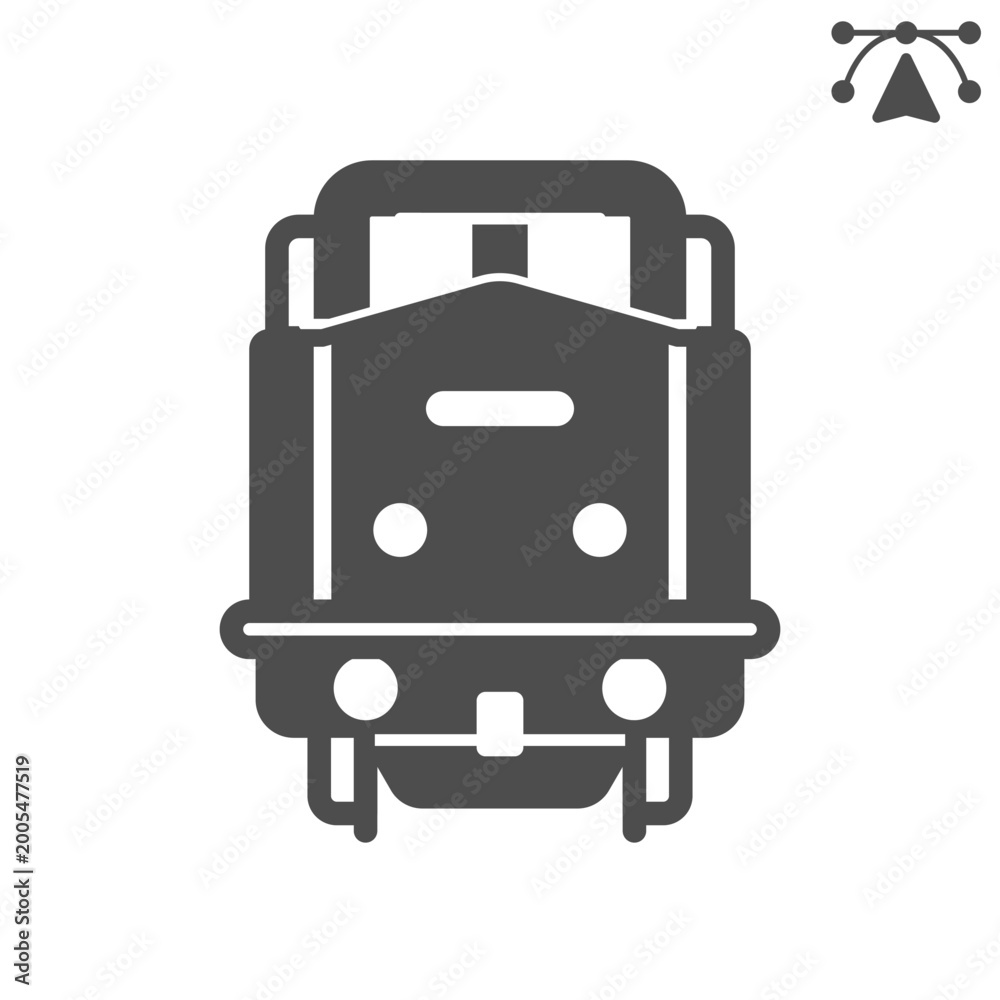 Fototapeta premium Train solid icon, rail transport, transportation concept. Vector graphics. Long distance travel sign and editable stroke, glyph style icon for mobile or web design.