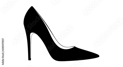 Quadro em tela Elegant Black High Heel Shoe Silhouette on White Background