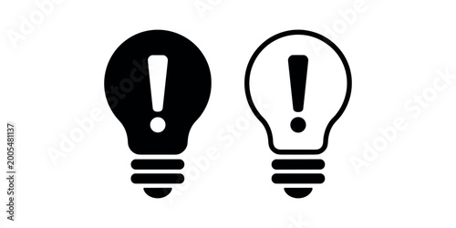 Fotografía Black and white light bulb with exclamation marks symbol warning alert in white