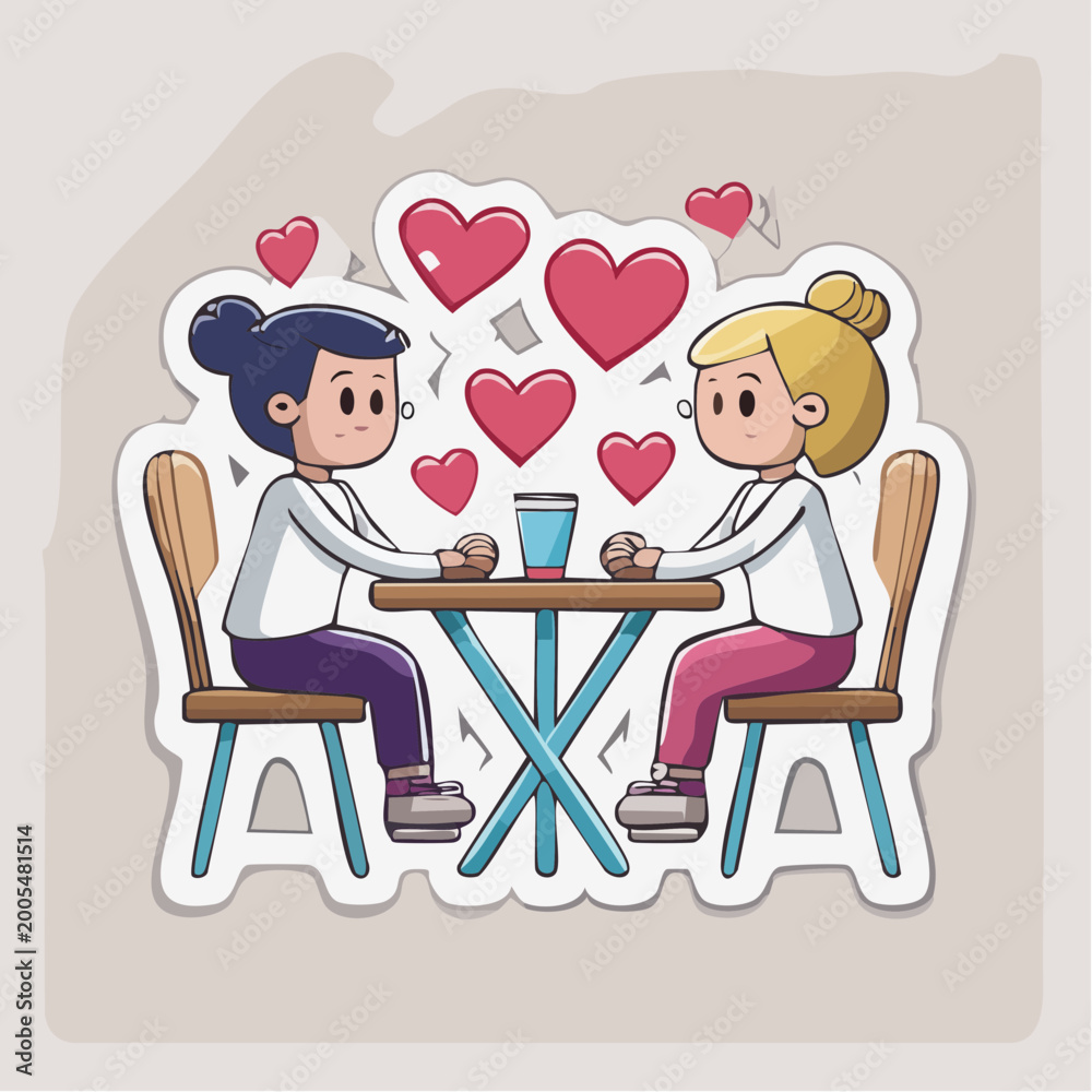 Obraz premium Couple on a date with hearts floating around them