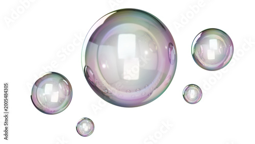 Set of glossy transparent soap bubbles