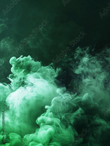 Swirling emerald green smoke creates an ethereal and mystical atmosphere, perfect for fantasy or abstract designs